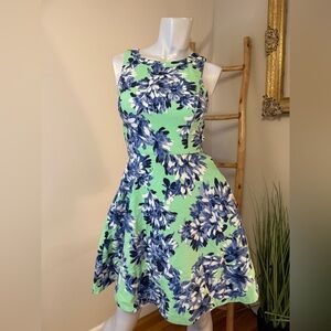 I Crew Floral Green and Blue Sleeveless Fit Flare Dress 0